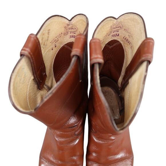Justin Boots Mens 6 Western Roper Cowboy Leather Brown Round Toe Vintage 1993 - Picture 11 of 16